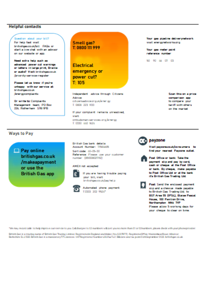 British Gas Energy utility business bill SCR page 3 PSD template